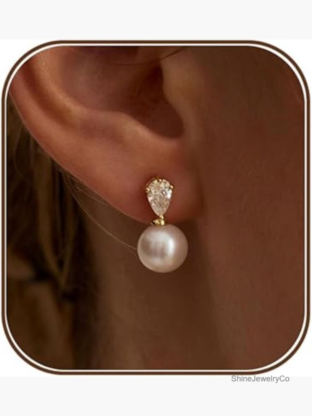 Dainty Pearl Drop Earrings 14K Gold Plated Wedding Prom Jewelry